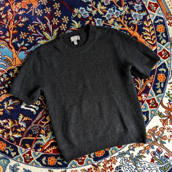Black Wool Blend Top Short Sleeved - Picture 1 of 6